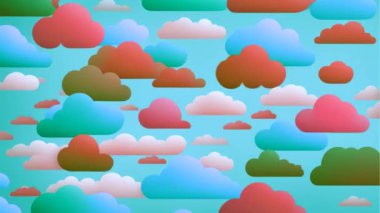Hareket döngüsü çizgi film animasyonunu durdur, farklı boyutlarda çok renkli bulutları olan arkaplan, soyut rüya gibi gece arkaplanı