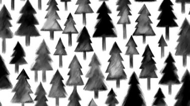 Stop-motion animasyon, noel ağaçları ve farklı boyutlardaki çam ağaçları, soyut tebeşir veya yeni yıl için marker tarzı yeni yıl arkaplanı