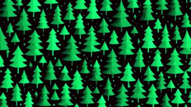 Stop-motion animasyon, Noel ağaçları ve farklı boyutlarda çam ağaçları olan arka plan, Noel için soyut yeni yıl arkaplanı
