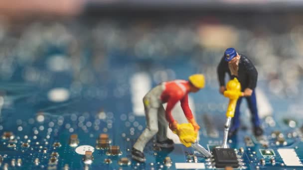 Miniature People Worker Team Engineers Repairing Keyboard Computer Laptop Computer Royalty Free Stock Video