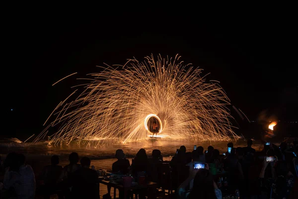 Atemberaubende Feuershow Strand Von Sai Kaew Beach Koh Samed Rayong — Stockfoto