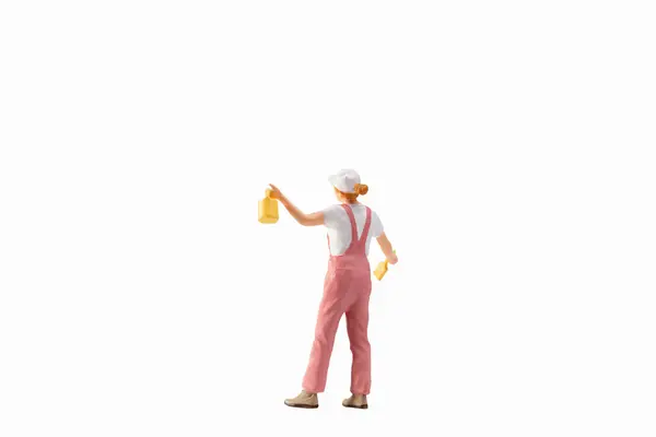 Miniature People Painter Holding Paint Brush Isolated White Background Clipping — Stock Photo, Image