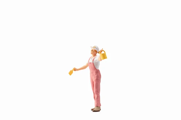 Miniaturní Lidé Malíř Drží Štětec Izolované Bílém Pozadí Výstřižkem Cestu — Stock fotografie