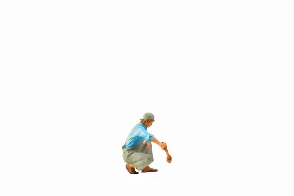 Miniaturní Lidé Malíř Drží Váleček Izolovaný Bílém Pozadí Oříznutou Dráhou — Stock fotografie