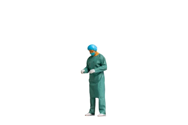 Miniatur Orang Potret Panjang Lengkap Dokter Muda Scrubs Terisolasi Pada — Stok Foto