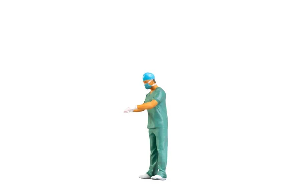 Miniaturmenschen Voller Länge Porträt Des Jungen Arztes Peelings Isoliert Auf — Stockfoto