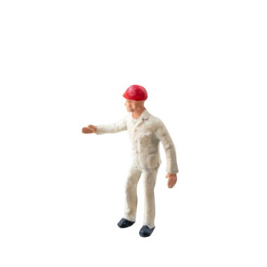 Minyatür inşaat işçisi kırpma yolu ile beyaz arkaplanda izole