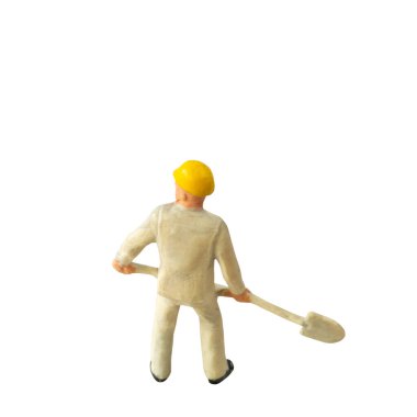 Minyatür inşaat işçisi kırpma yolu ile beyaz arkaplanda izole