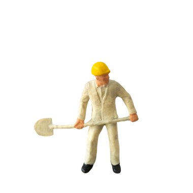 Minyatür inşaat işçisi kırpma yolu ile beyaz arkaplanda izole