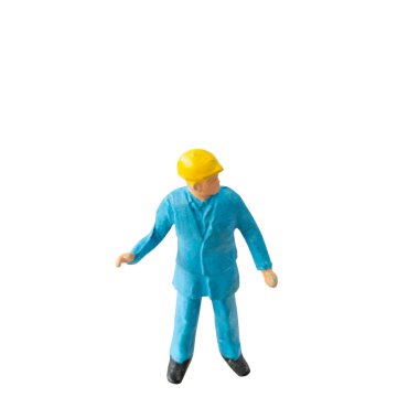 Minyatür inşaat işçisi kırpma yolu ile beyaz arkaplanda izole