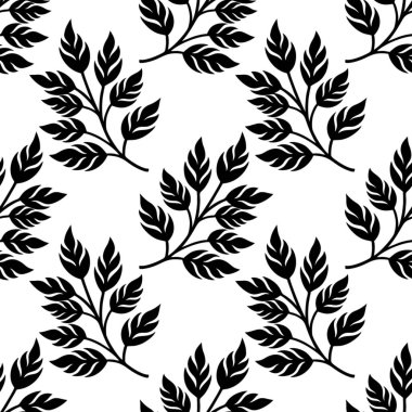 Gıcır gıcır beyaz arka planda siyah yapraklı dallar, tekstil, duvar kağıdı veya grafik tasarım projeleri için mükemmel.