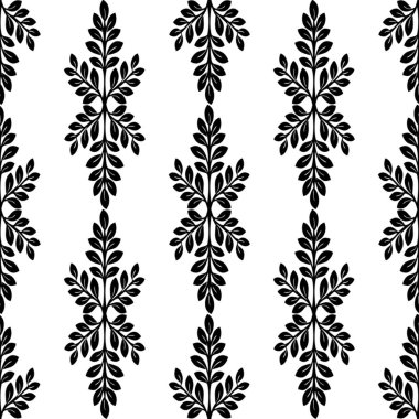 Gıcır gıcır beyaz bir zemin üzerinde pürüzsüz desensiz siyah yapraklı dallar, tekstil, duvar kağıdı veya grafik tasarım projeleri için mükemmel.