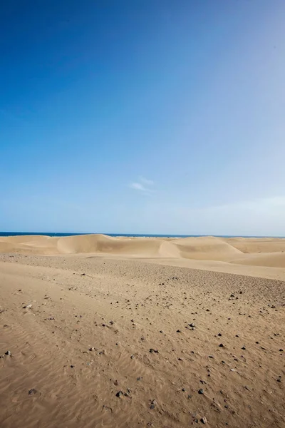 マスパロマス海岸砂丘 スペイン 砂漠のような砂の領域 青空と太陽の光 穏やかな自然を楽しむだけの人はいません — ストック写真