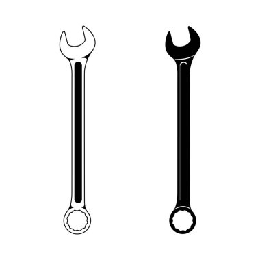 Wrench icon. Black and white illustration of wrench vector icon. Mechanical tool collections.