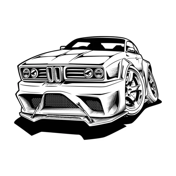 Ilustração Preto Branco Carro Clássico 1982 Perfeito Para Entusiastas Automóveis — Vetor de Stock