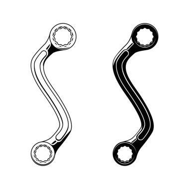 İngiliz anahtarı vektör simgesinin siyah beyaz çizimi. Mekanik araç koleksiyonları.