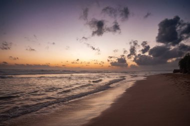 Okyanus kıyısındaki egzotik kumlu plaj. doğal arkaplan.