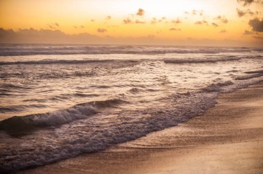 Okyanus kıyısındaki egzotik kumlu plaj. doğal arkaplan.
