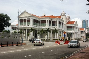 Penang, Malezya - Kasım 2012: Penang şehrindeki Georgetown sokaklarında bir sömürge döneminin büyük mimarisi.