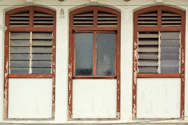 Magnifiques Fenêtres Bois Vintage Ruine Une Ancienne Maison Commerce Chinoise — Photo