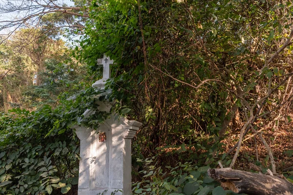 Uma Cruz Branca Velha Cercada Por Árvores Bosques Área Altinho — Fotografia de Stock