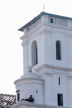 Eski Goa, Hindistan - Ocak 2023: Eski Goa 'daki antik Se Katedrali' nin çatısında oturan iki adam.