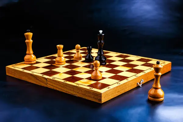 Satranç tahtasındaki tahta satranç taşları. Entelektüel oyun - Satranç. Tahtadaki satranç taşları. Bir satranç oyunu