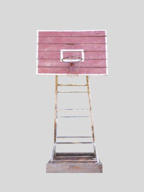 Vintage basketball backboard on concrete base, isolated on grey background.