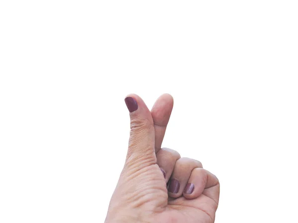 Frau Mini Hand Herzform Isoliert Auf Weißem Hintergrund Finger Basteln — Stockfoto