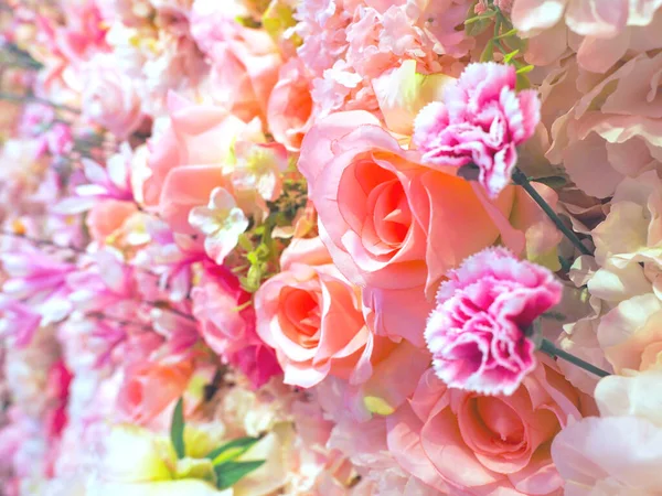 Rosa Artificiale Bouquet Fiori Garofano San Valentino Sfondo Giorno Del — Foto Stock