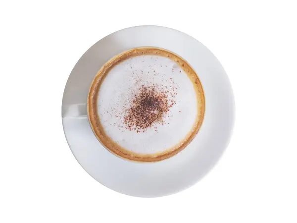 Вид Сверху Белый Чашка Кофе Блюдце Изолированы Белом Фоне — стоковое фото