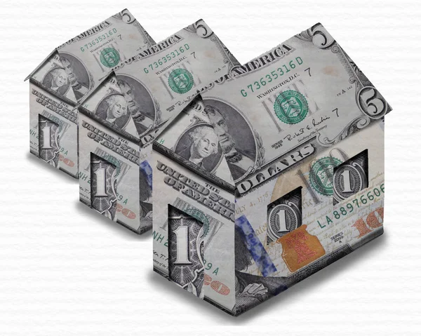 Ilustrace Figurek Domů Texturou Amerických Dolarových Bankovek — Stock fotografie