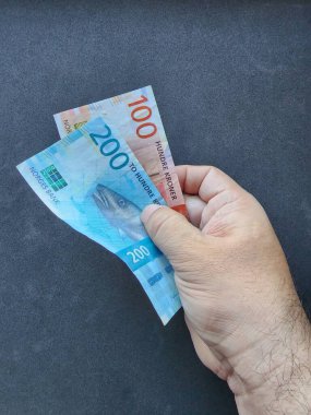 Elinde farklı değerlere sahip Norveç banknotları tutan bir adamın eli