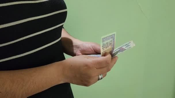 Χέρια Γυναίκας Που Κατέχει Και Καταμέτρηση Χαρτονομισμάτων Της Γουατεμάλας — Αρχείο Βίντεο