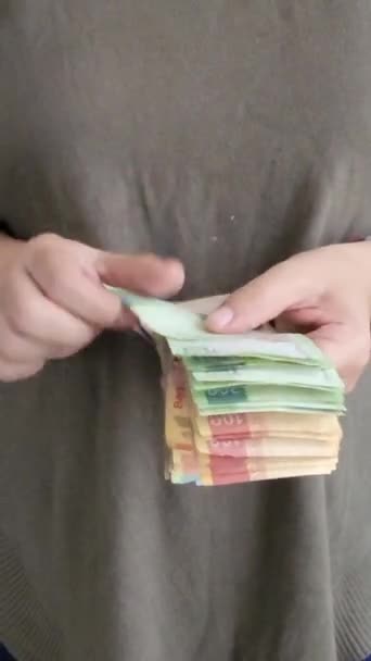 Manos Una Mujer Contando Billetes Mexicanos Diferente Denominación Rápidamente — Vídeos de Stock