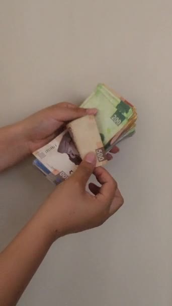 Ręce Kobiety Liczącej Meksykańskie Banknoty Różnych Nominałach — Wideo stockowe