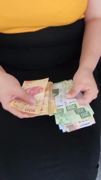 異なる宗派のメキシコ銀行券を数える女性の手 — ストック動画