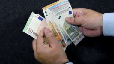 Avrupa banknotlarını tutan ve sayan bir adamın elleri