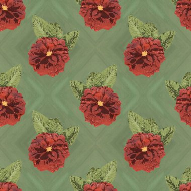 Dekorasyon için kırmızı yıldız çiçekleri ve guaj boya desenli kusursuz desen tasarımı