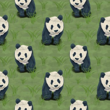 Çizgi film pandaları ve süsleme için suluboya desenli kusursuz desenler.