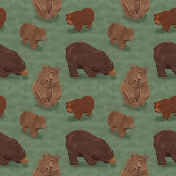 Seamless Pattern Design Cartoon Brown Bears Watercolor Texture Decoration — Stock Photo, Image