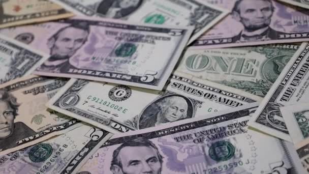 Empilhados Notas Dólar Americano Diferentes Denominações — Vídeo de Stock