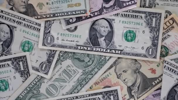 Stacked American Dollar Bills Different Denominations — Stock Video