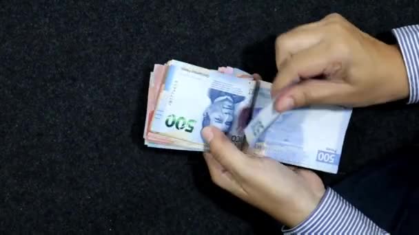 Manos Una Mujer Contando Billetes Mexicanos Diferentes Denominaciones — Vídeos de Stock