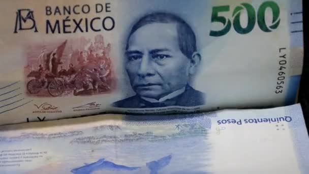 Approach Mexican Bills Falling Forward — Stock Video