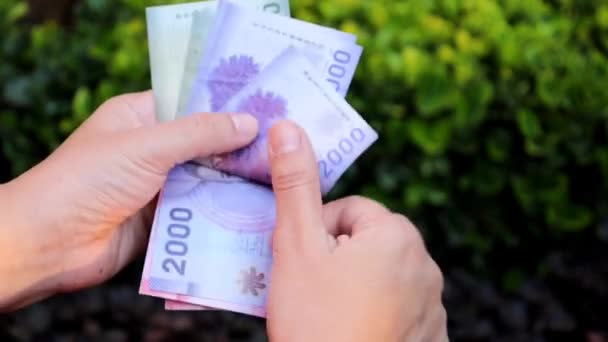 Hände Einer Frau Die Chile Banknoten Verschiedener Stückelung Hält Und — Stockvideo