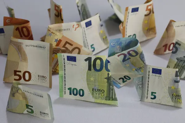 European Banknotes Different Denominations Folded Table — Stock Photo, Image