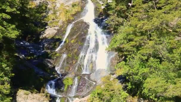 Cascada Nueva Zelanda Isla Sur Escenas Naturales Concepto Viaje — Vídeos de Stock