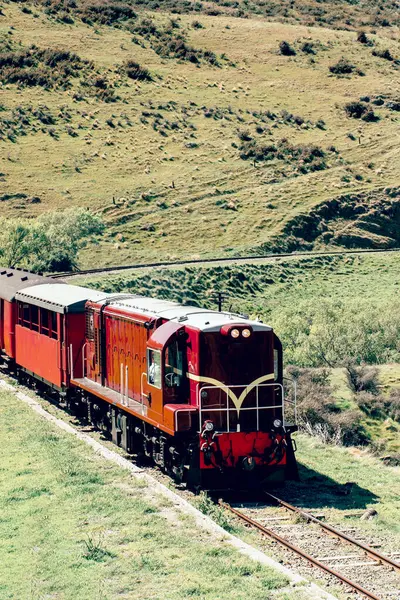 Demiryolundaki dizel tren güzel doğayla çevrili. Araç kavramı.