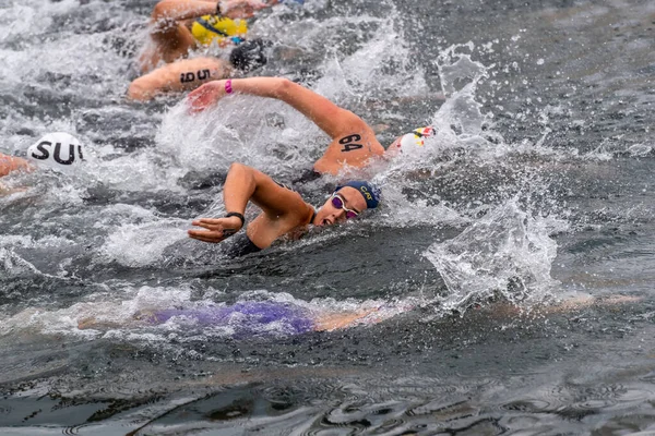 BARCELONA - 22 Eylül 2013 'te Barcelona, İspanya' da Travessia Barselona Limanı 'nı geçen açık denizde yüzücüler